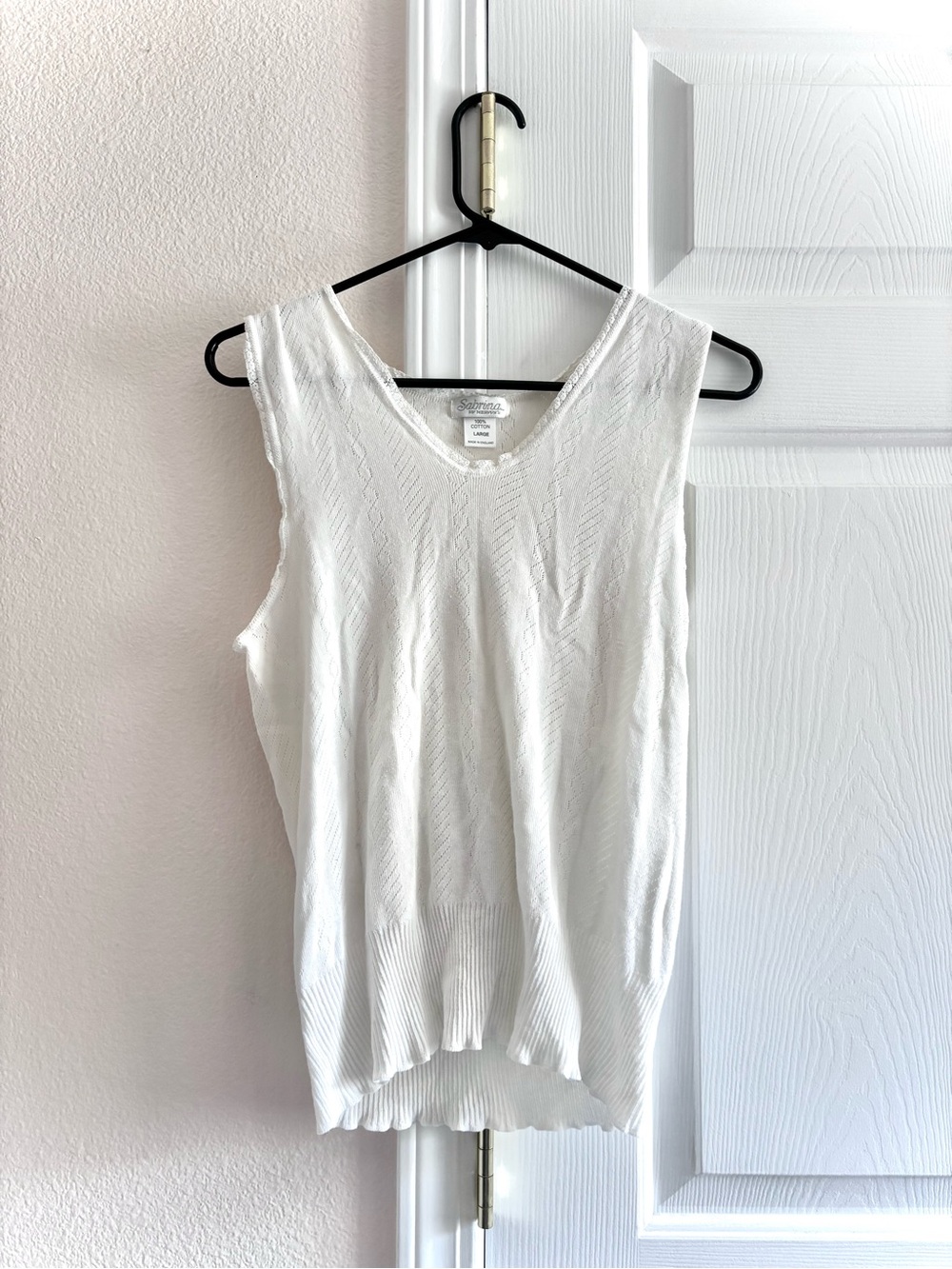 Sabrina by Mervyn's Vintage 100% Cotton White Knit Top L